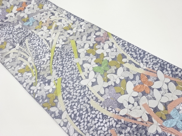 JAPANESE FUKURO OBI / WOVEN BUTTERFLY & SAKURA